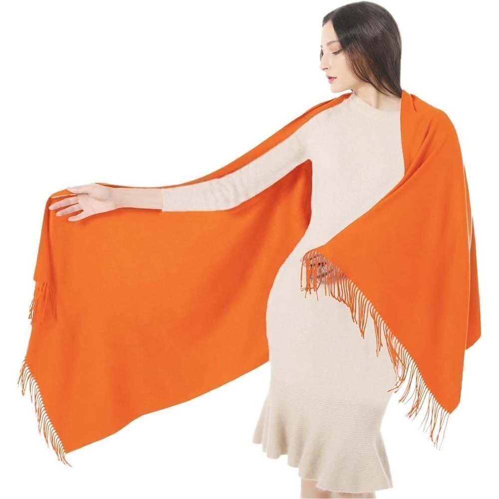 Women's  Scarf Pashmina Shawls and Wraps Winter Warm Silky Scarves -Orange Solid